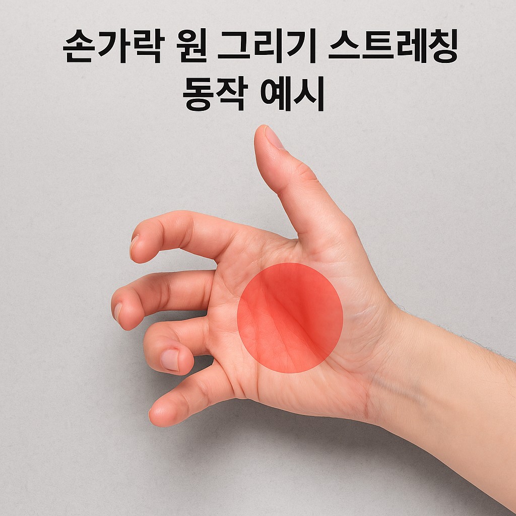 엄지 검지 사이 통증 완화를 위한 손가락 원 그리기 스트레칭 동작 예시 - 손목터널증후군 예방 스트레칭