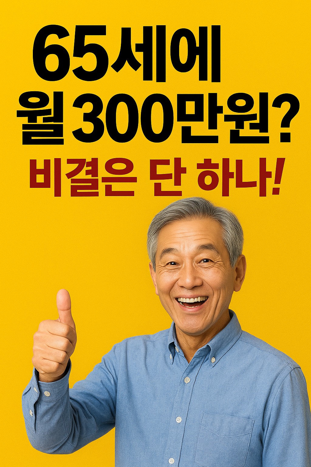 65세 월 300만원, 노후 준비 성공 비결, 웃는 노년 남성, 재테크 홍보 이미지