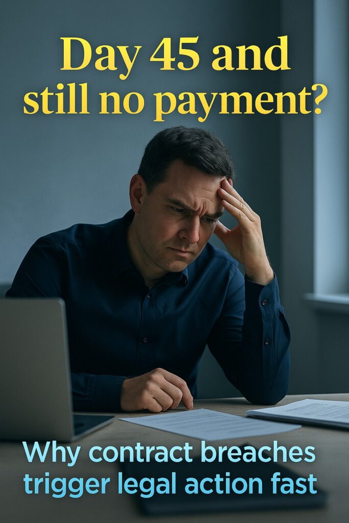 Frustrated business owner facing contract breaches and payment delays | early legal action timeline
