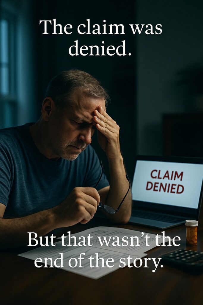 Frustrated man reviewing denied documents — legal representation in disability claim settlements can change the outcome