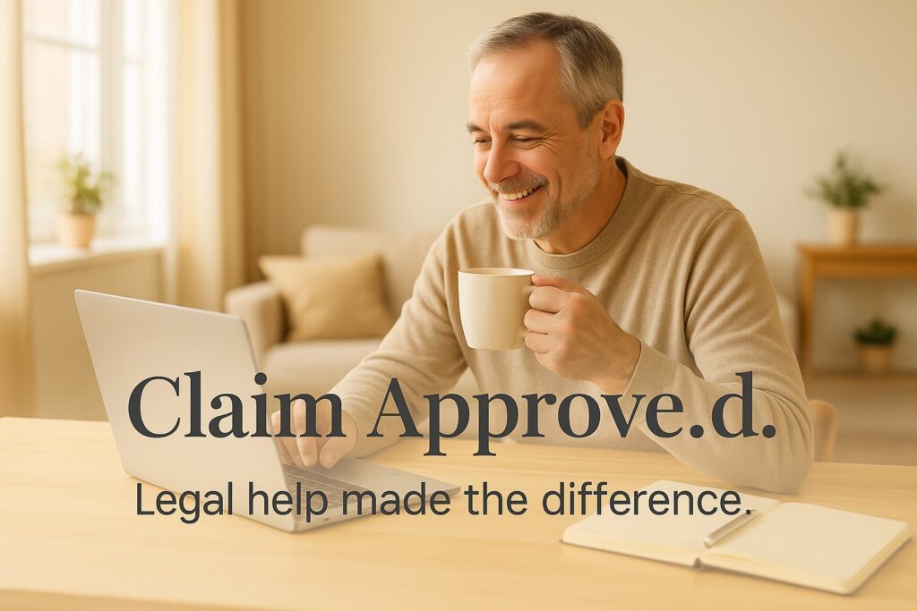 Smiling claimant enjoying morning sunlight after settlement approval — showing how legal representation in disability claim settlements brings results