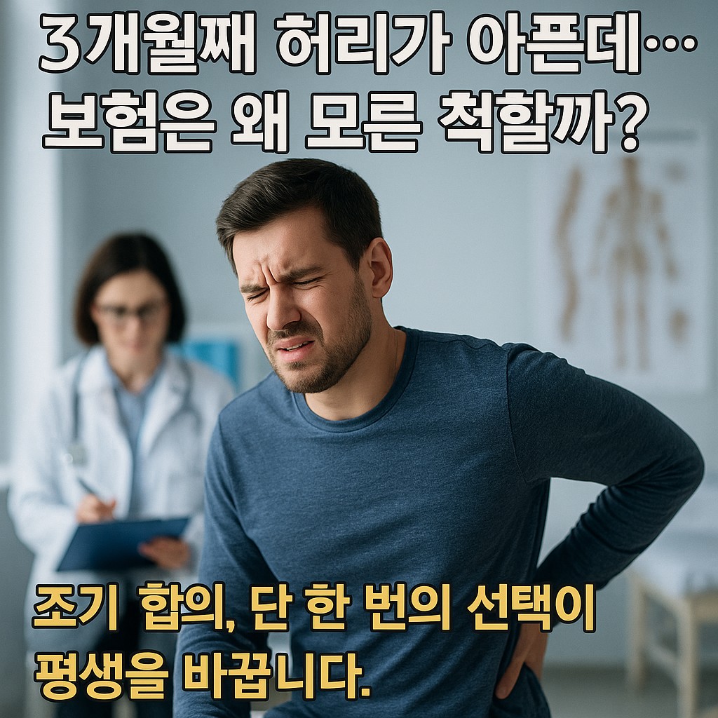 교통사고 후 허리 통증으로 병원 진료를 받는 남성의 어두운 표정 | 교통사고 후 허리 통증