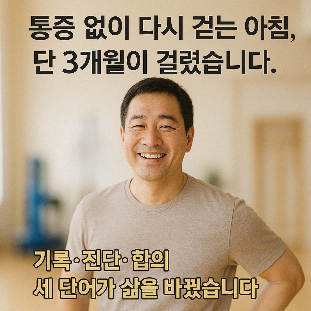 물리치료와 운동으로 교통사고 후 허리 통증을 회복한 남성의 밝은 표정 | 교통사고 후 허리 통증 회복