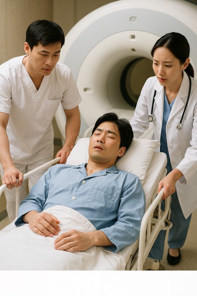 어지럼증으로 병원에 실려가 MRI 검사를 받는 30대 남성
