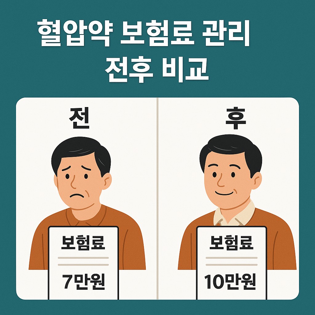 혈압약 보험료 관리 전후 비교 | 보험료 인상 전후의 차이를 인포그래픽으로 표현한 한국인 남성